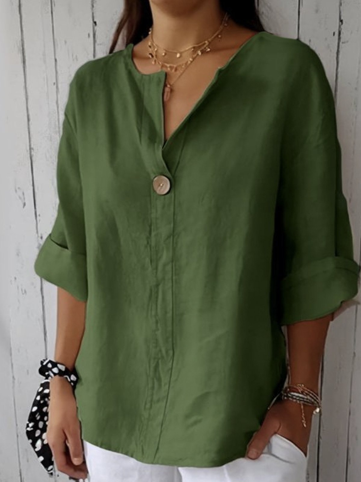 Aveline - Casualowa bluzka z dekoltem w serek (dostępny również w rozmiarze plus size)