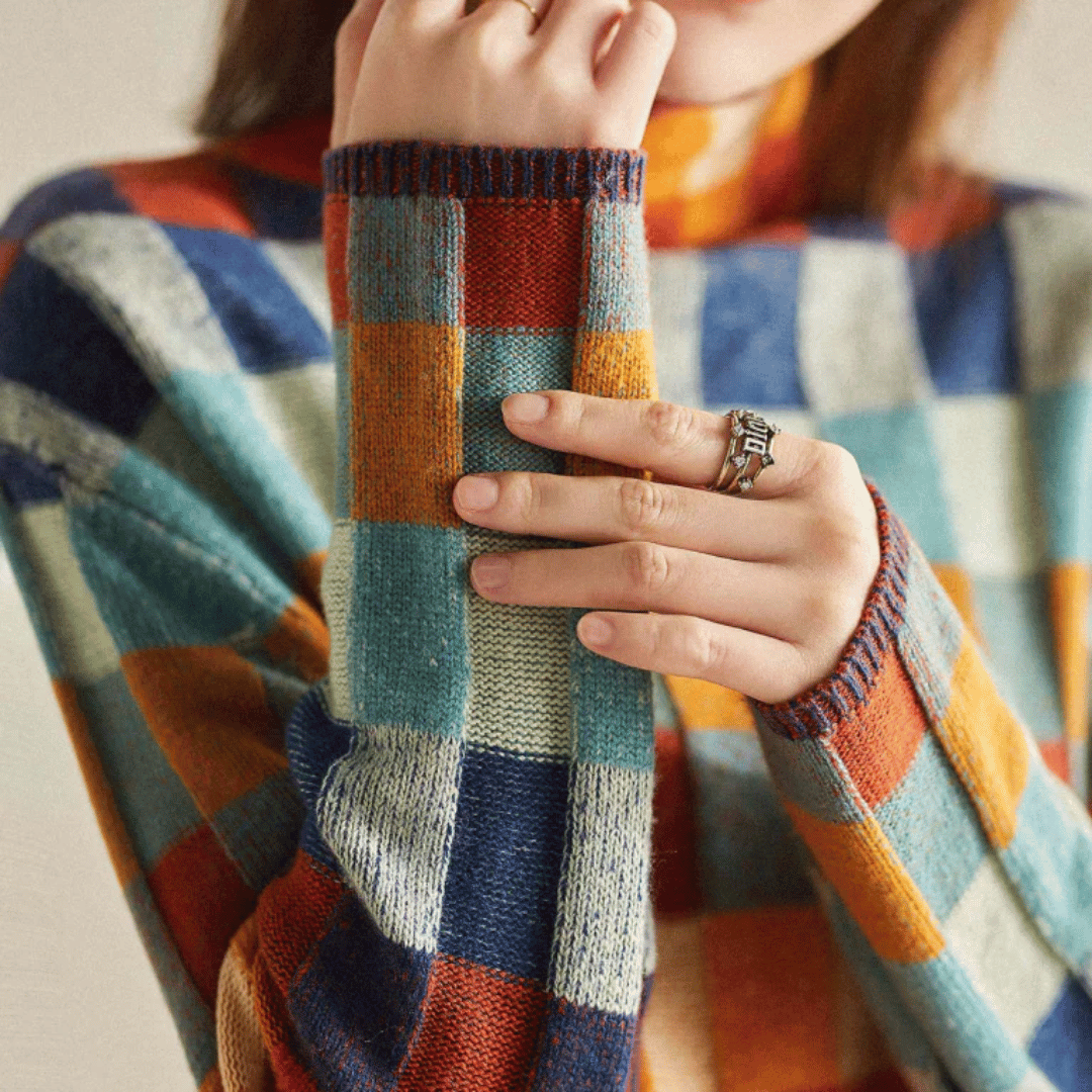 Bethany - Damski sweter patchworkowy z golfem