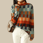 Bethany - Damski sweter patchworkowy z golfem