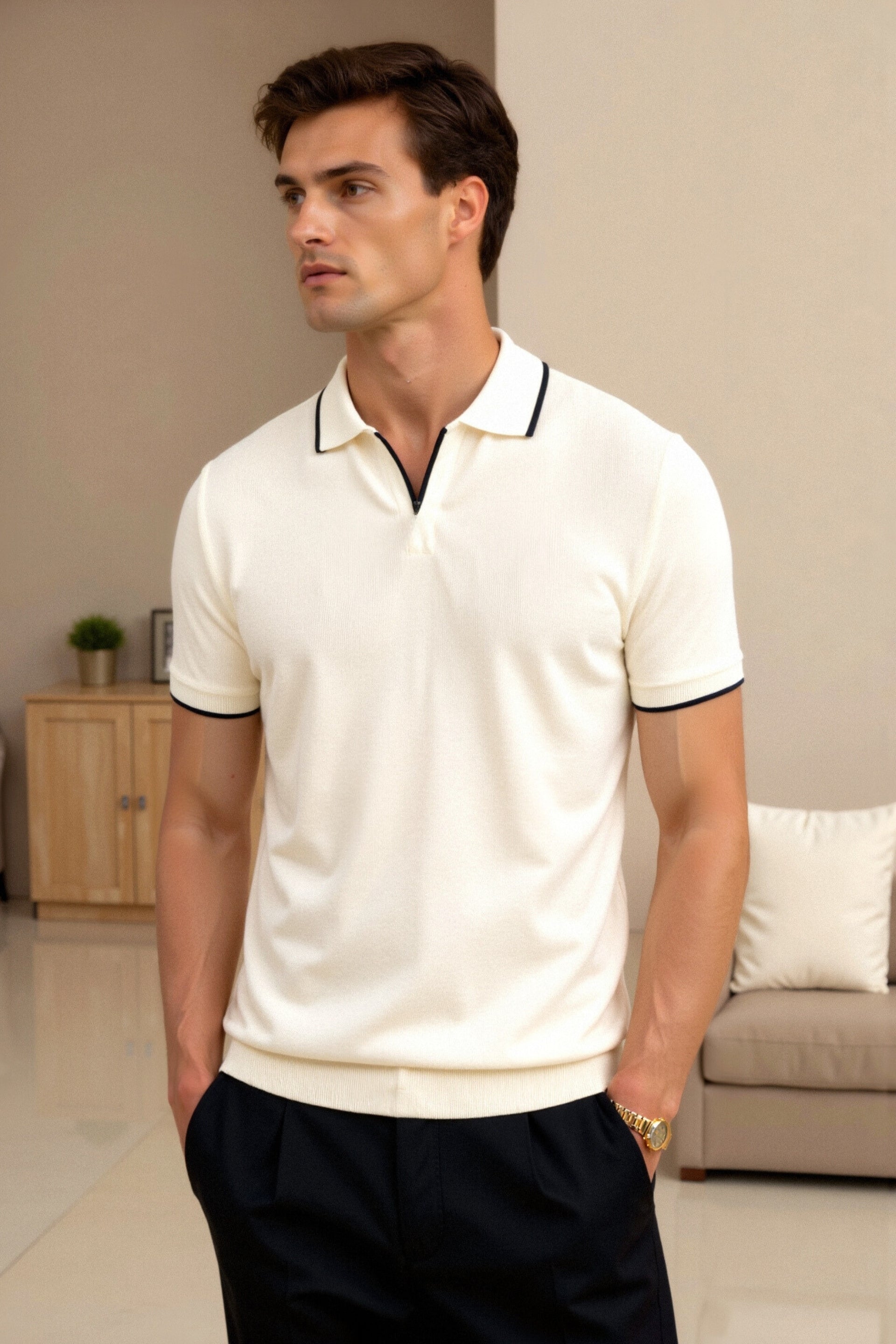 NOBA Polo o kroju slim fit z kontrastem