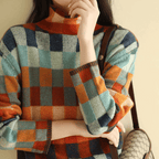 Bethany - Damski sweter patchworkowy z golfem