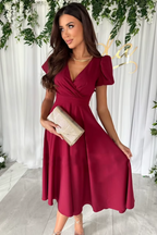 Anika - Elegancka midi sukienka z dekoltem V na wesela i inne okazje