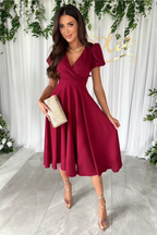 Anika - Elegancka midi sukienka z dekoltem V na wesela i inne okazje