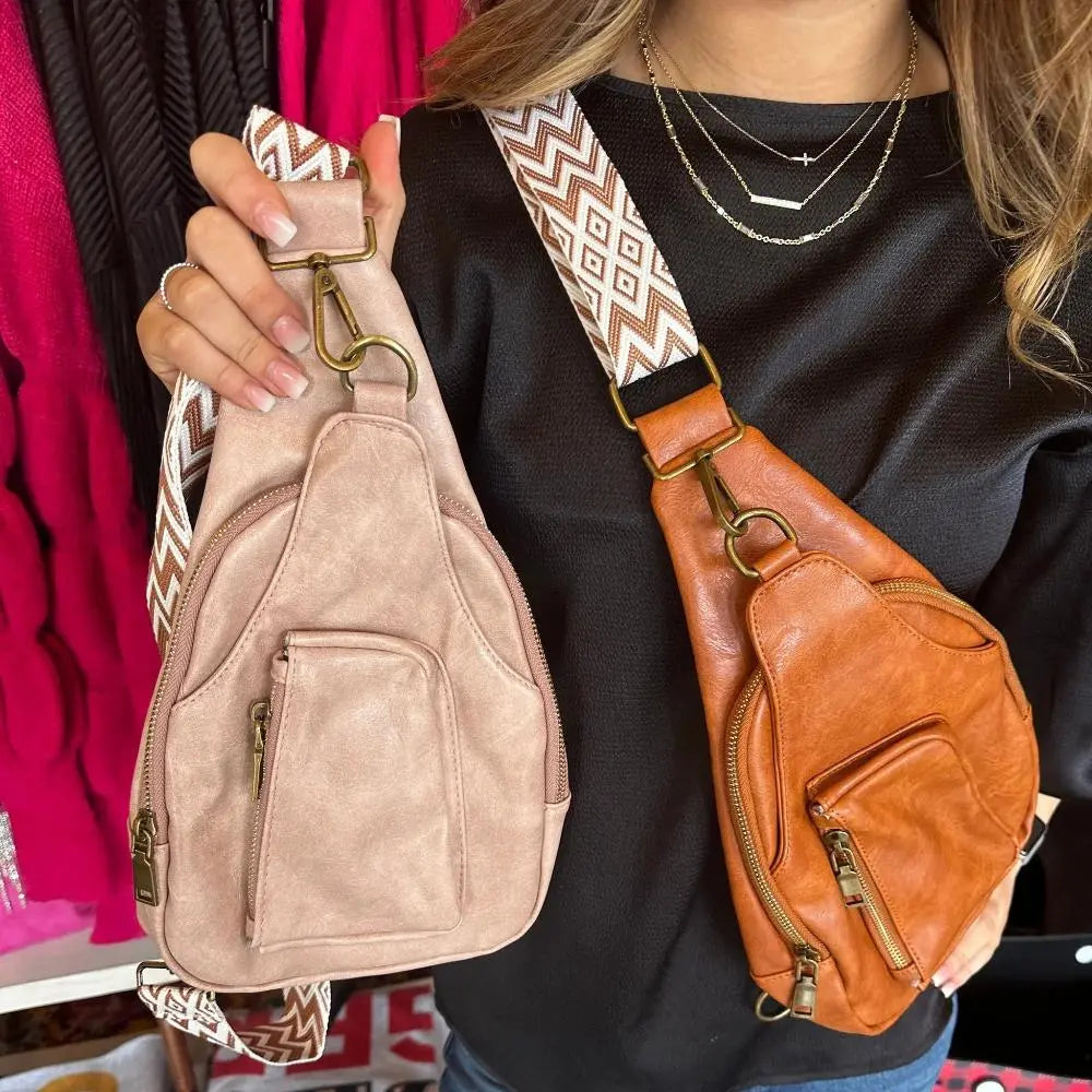 Mackenzie - Vintageowa torba crossbody z geometrycznym paskiem