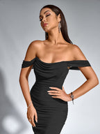 Sukienka Bodycon z Odkrytymi Ramionami i Zamkiem z Tyłu