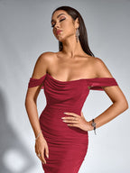 Sukienka Bodycon z Odkrytymi Ramionami i Zamkiem z Tyłu