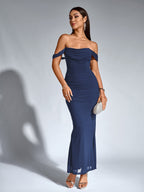 Sukienka Bodycon z Odkrytymi Ramionami i Zamkiem z Tyłu