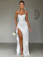 Francheska - Satynowa elegancka sukienka maxi