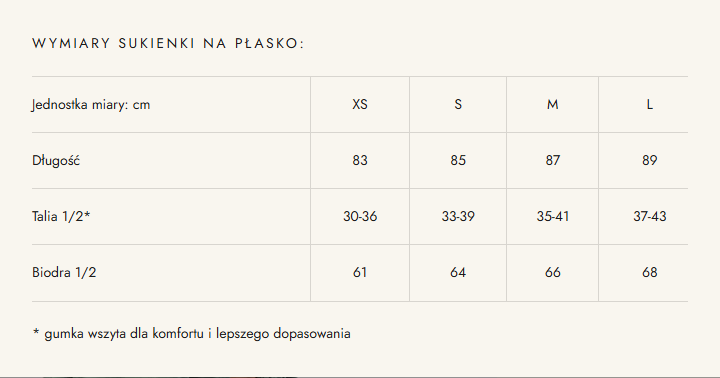 Tabela rozmiarów