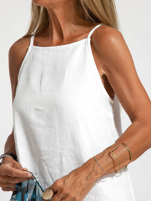 Eve - Sukienka maxi halter z bocznym rozcięciem i mieszanką bawełny i lnu