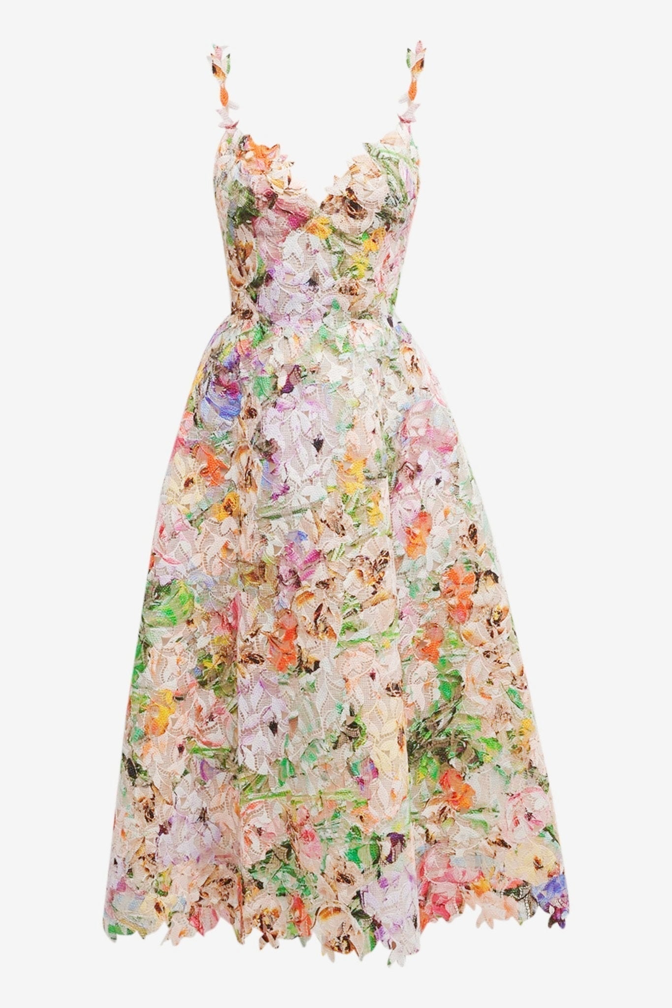 Bellarose - Sukienka midi z koronką haftowaną w kwiatowy wzór, elegancka i romantyczna letnia stylizacja